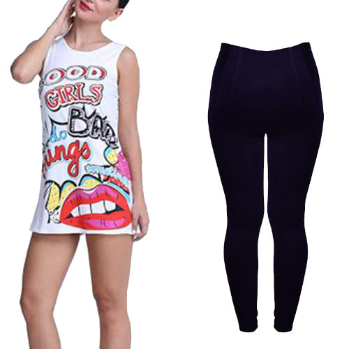 Women's Digital Print 3D Summer T-Shirt Dress + Slim & Tone Legging