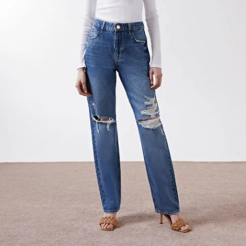 Denim High Waisted 90s Long Straight Jeans
