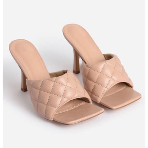 Quilted Mid Heel Mule