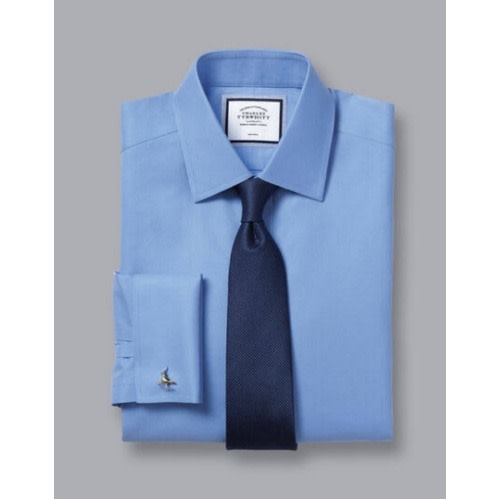 Men Formal Dress Shirt With Matching Tie - Blue Shirt & Navy Tie