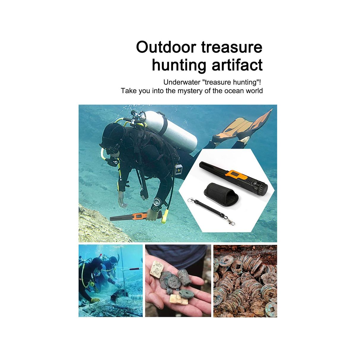 Metal Detector Pinpointer LCD Display Waterproof with High Sensitivity 360° Scanning SoundVibration Indication-A