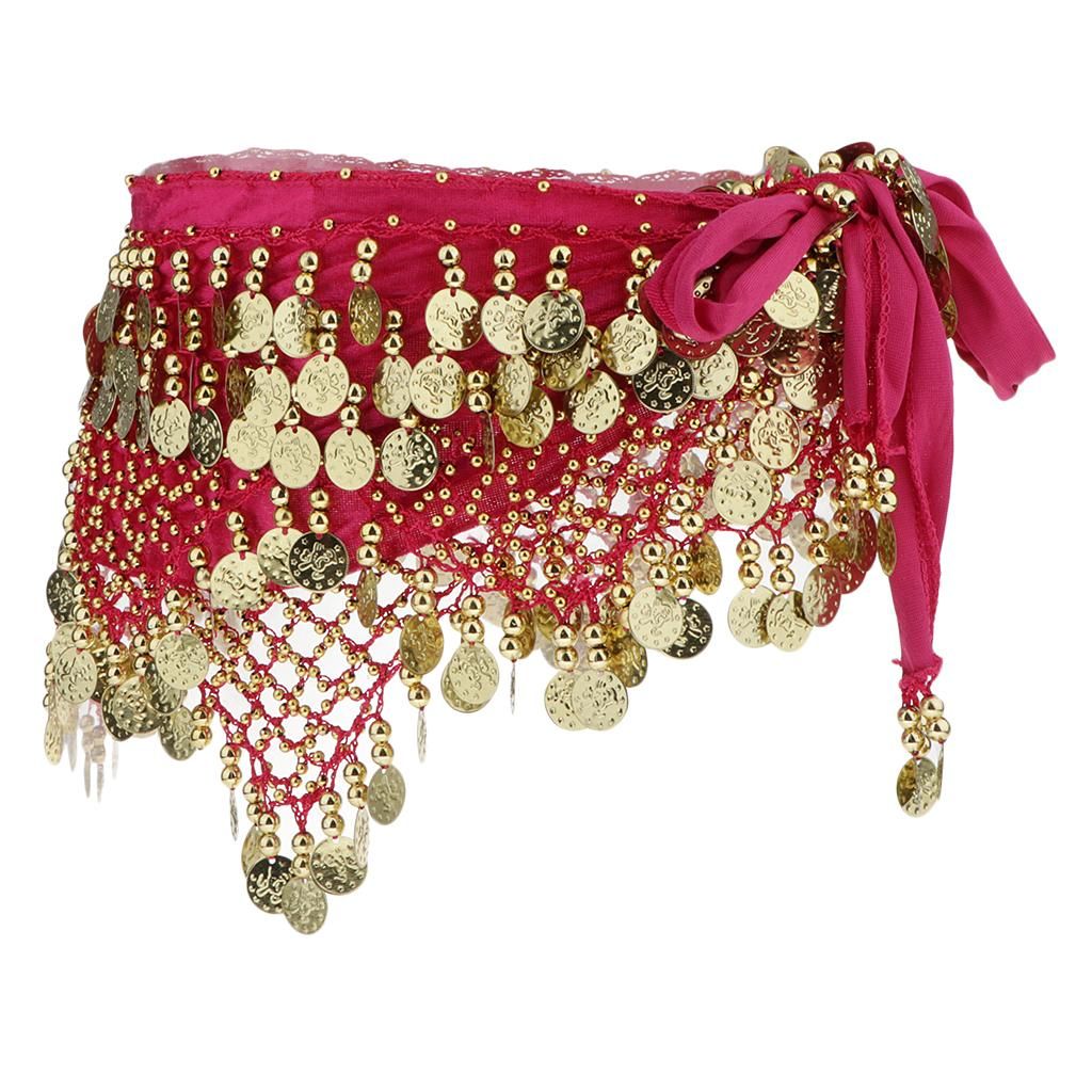 Belly Dance Costume Beaded Tassel  Hip Scarf Waist Chain Rose Red