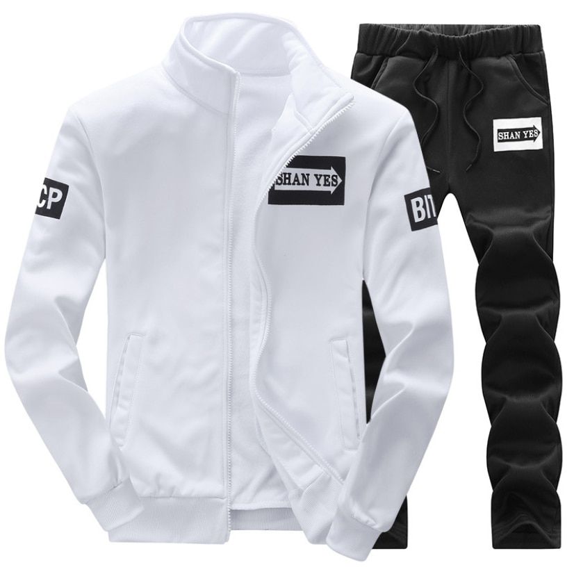2Pcs Tracksuit Man Harajuku Autumn Sport Zipper Coat Long Pants Men Sweatshirt Suit Letter Print Casual Male Clothing  For Boy