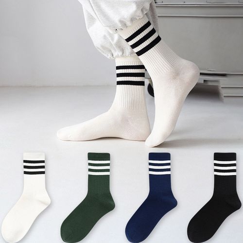 Women Men Sping Cotton Socks Casual Stripe Socks 4 Pairs