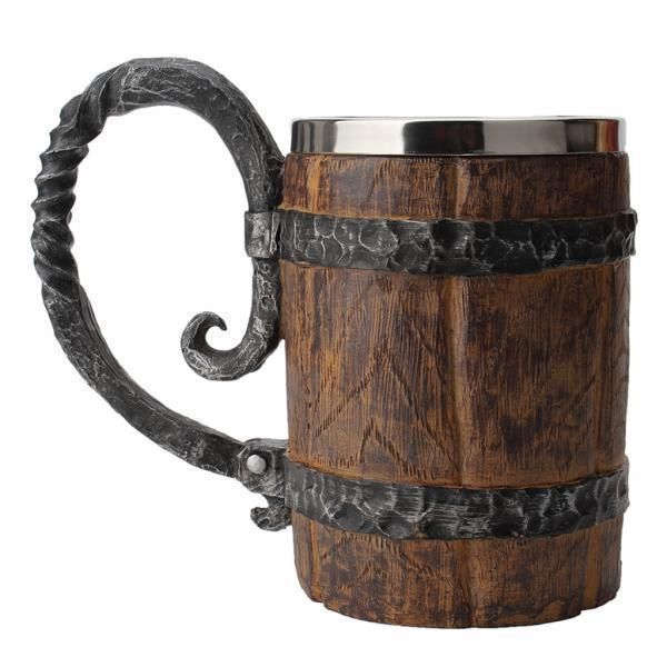 4x Imitation Wooden  Mugs Stainless Steel Cup For  Glasses