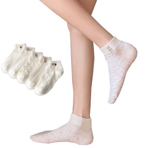 Women Fashion Boat Socks White Ankle Socks 5 Pairs