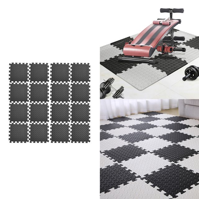 16pcs Floor Mat Exercise Gym Rubber Flooring Tiles Black