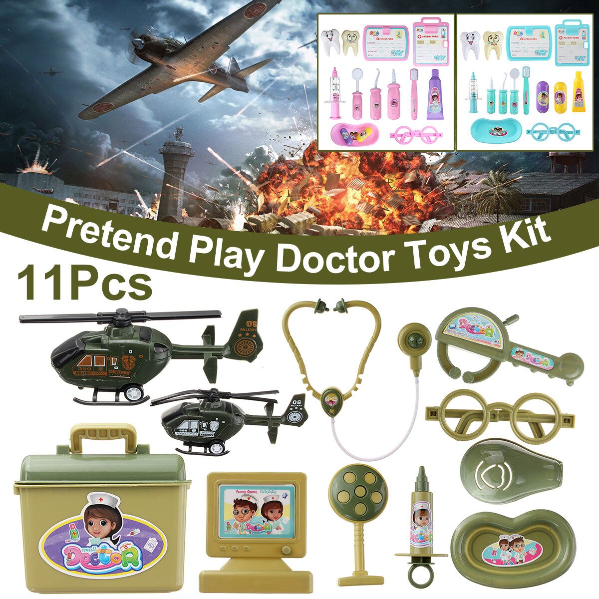 [ Tooth / Toothbrush Dentist Doctor Pretend Play ] 11PCS Airplane Model Set 14PCS Dentist Doctor Kids Toys Simulation Medicine Box Toys Interesting Pretend Play Kids Doctor Play Set Educational Toys Doctor Toys Pink