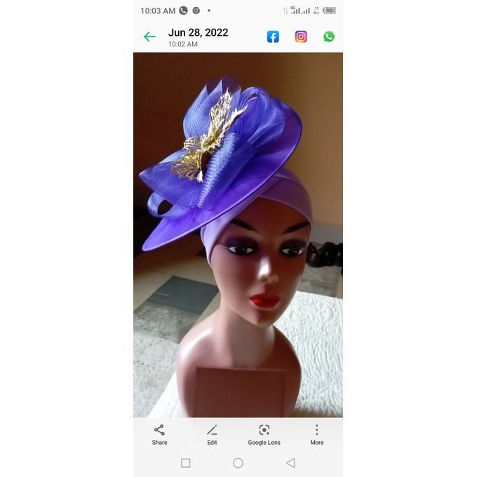 Ladies Turban Cap With Fascinator - PURPLE