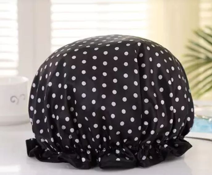 Double Polyester Shower Cap Satin Bonnet Cap-Black