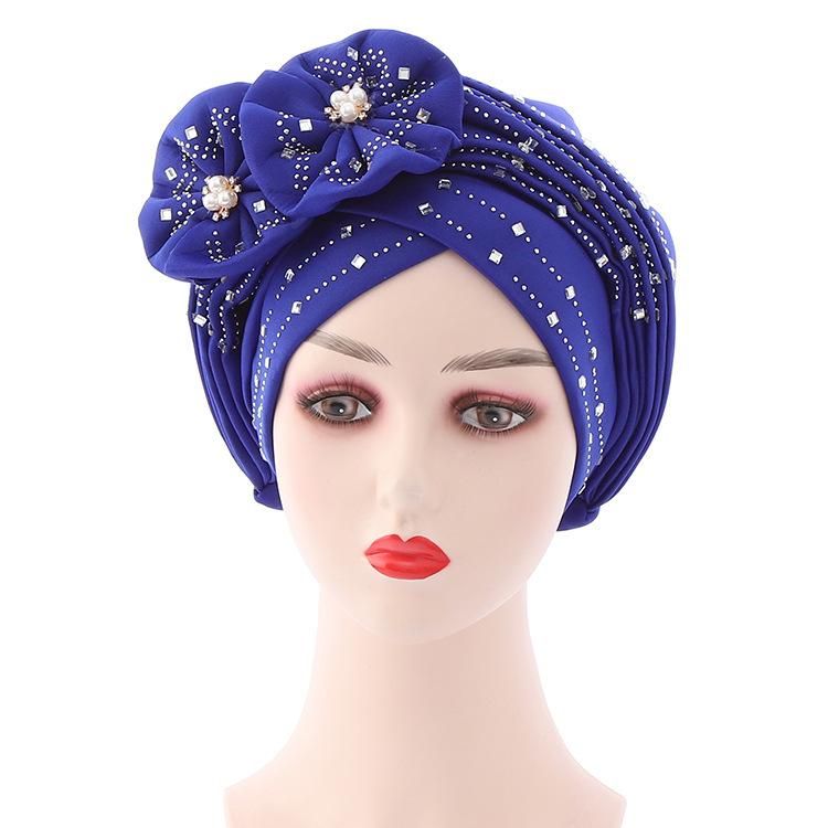 African Wedding Party Bow-Tie Headscarf Muslim Hijab Turban Caps Exquisite Solid Color High Quality Lady Hats Multicolor