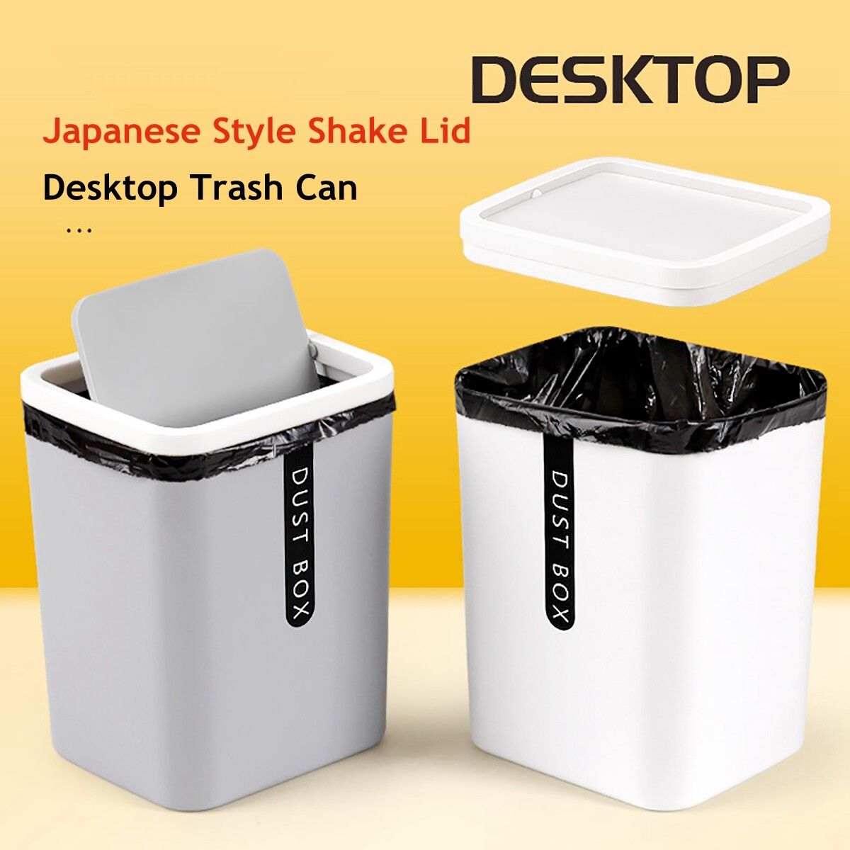 Desk Waste Bin Trash Can Desktop Garbage Basket Table Shake 100X Garbage Bag Box Khaki+100PCS Bag+Bag Box