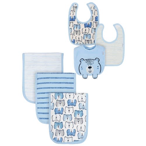 Baby Boys Burp Cloth And Bibs Set -Pack Of 6