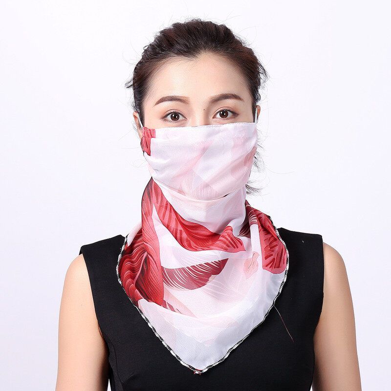 Outdoor Cycling Windproof Women Multifunction Silk Scarves Dust-proof Breathable Sunshade Face Neck Protector Scarf Reusable White