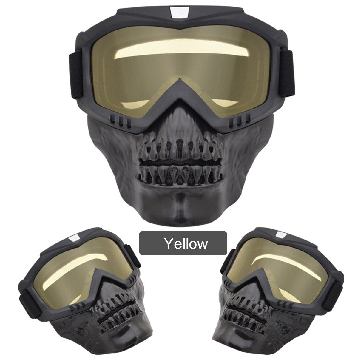 Motorcycle Skull Face Outdoor Cover Sports Bike Shield Glasses Yellow