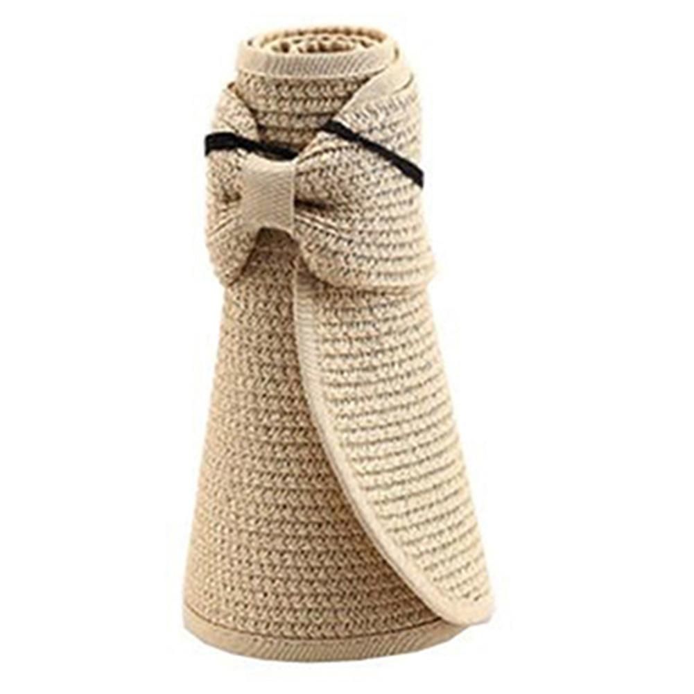 Women's Summer Wide Brim Roll Up Foldable Sun Beach-Beige
