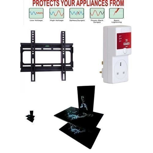 Double Layer Wall Shelf Glass, +13Amp TV Guard/ Fan, DVD Protector + -32 Inches TV Hanger