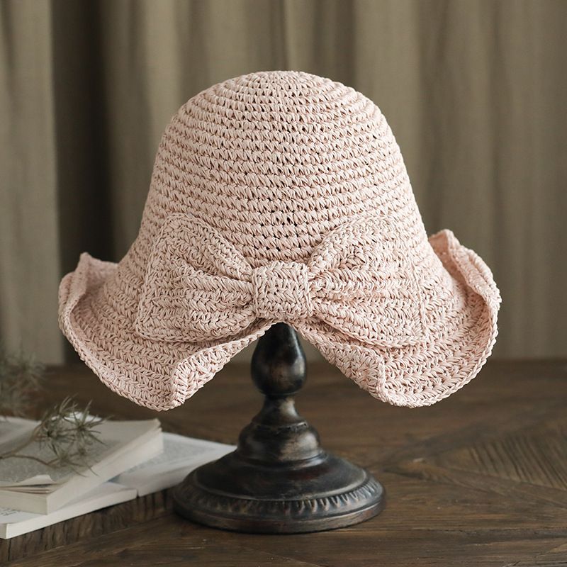 JTVOVO RUNMEIFA 2021 New 100% Raffia Bow Sun Hat Wide Brim Floppy Summer Hats For Women Beach P RA