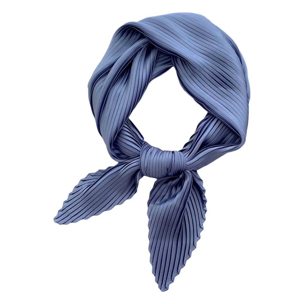 Women Square Scarf Plain Color Wavy Edge Pleated Neck-Blue