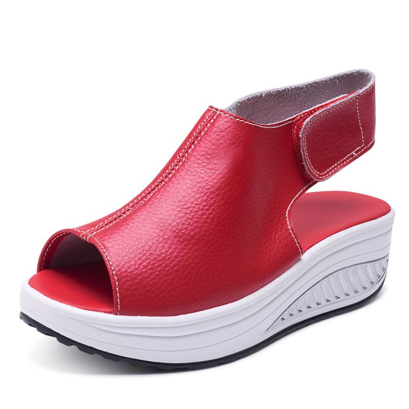 Ladies Fashion Sandals Platform Wedges Casual Slippers-Red