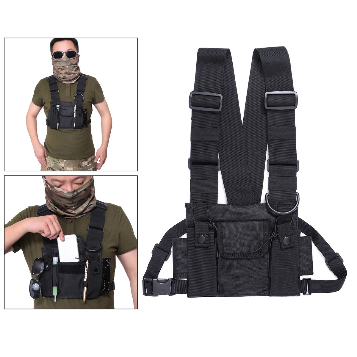 Mens Chest Rig Bag Front Pack Pouch Crossbody Running Backpack Black