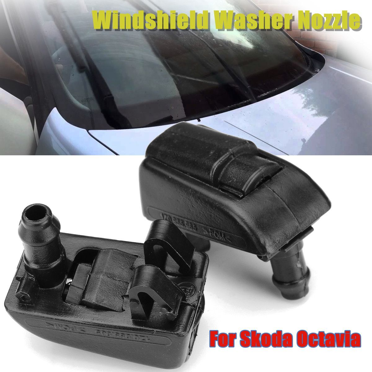 2pc Black Car Front Windshield Washer Nozzle Spray