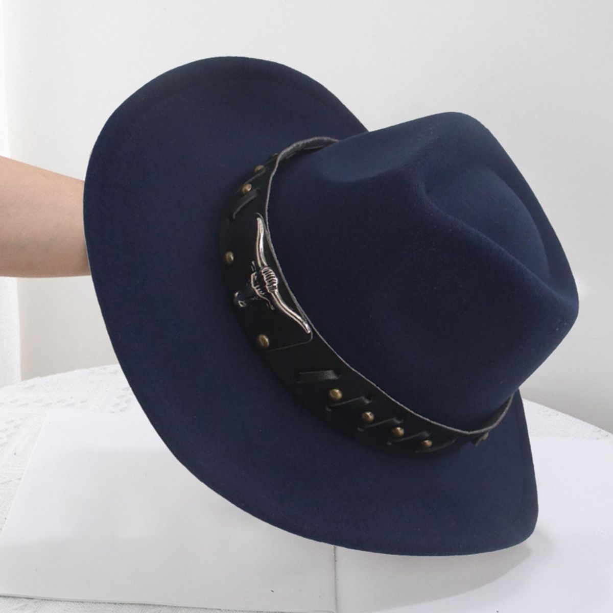 Bowler Hat Autumn Winter Felt Hat Navy Blue