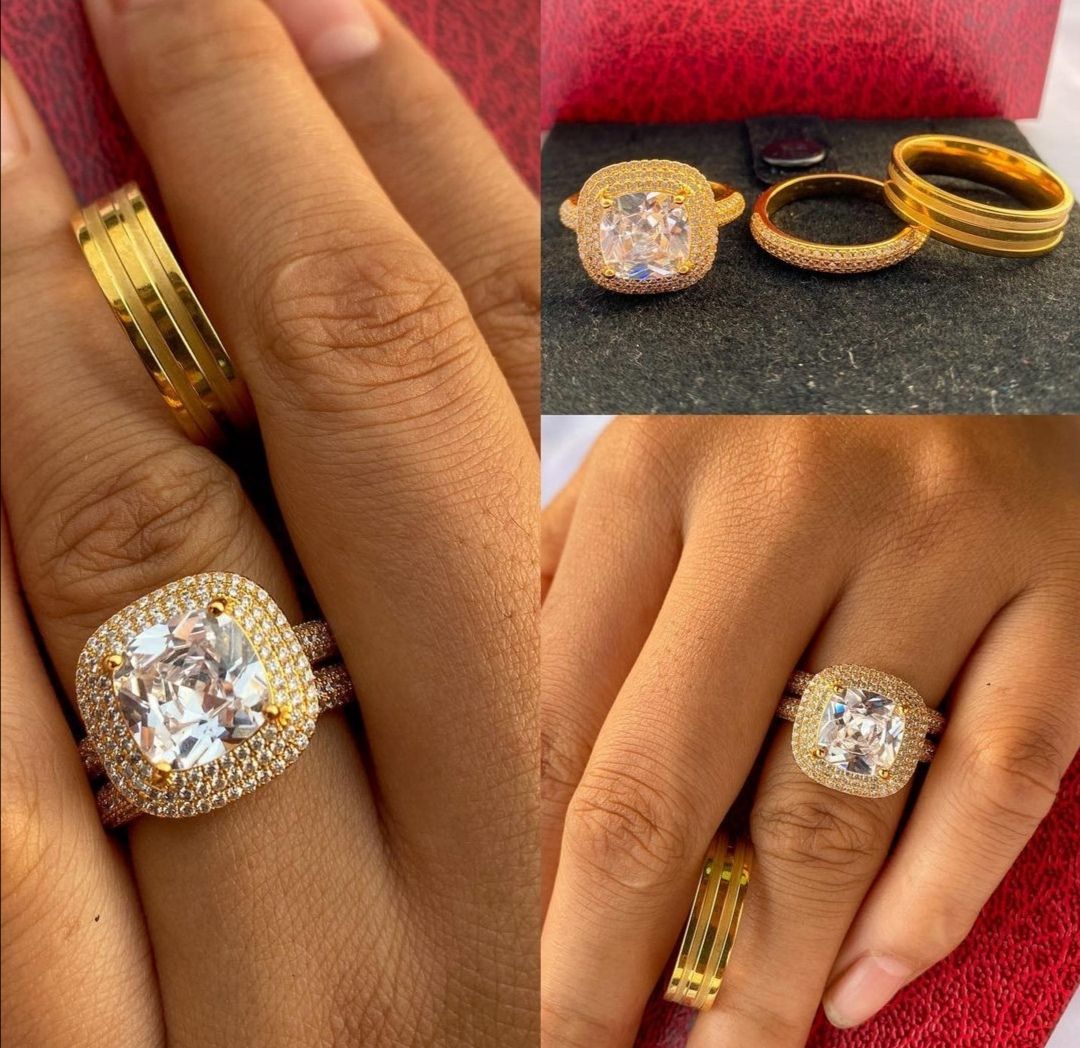 L925 Three In One Plated Wedding Ring Couple Set-Gold