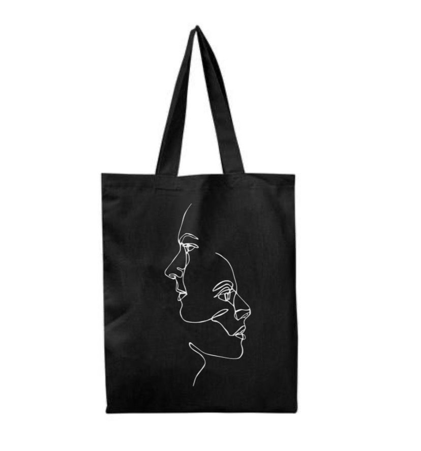 Black Tote Bag With Face Print