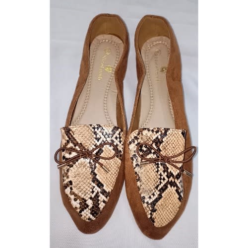 Snake Print Suede Flat Shoe-brown