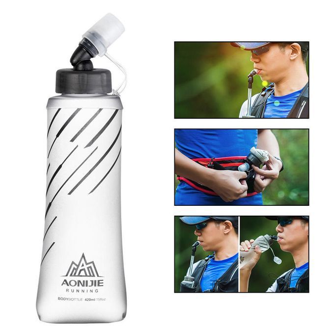 Soft Water Bottle Folded Flask BPA Free TPU Pouch For 420ml Gray