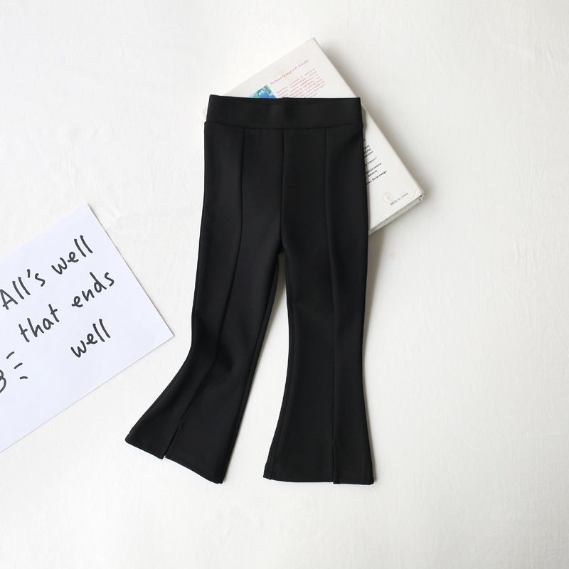 Cotton Kids Fashion Plain Casual Girls Wide Leg Trousers -Black