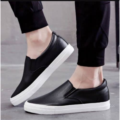 Leather Men Slip-On Sneakers - Black