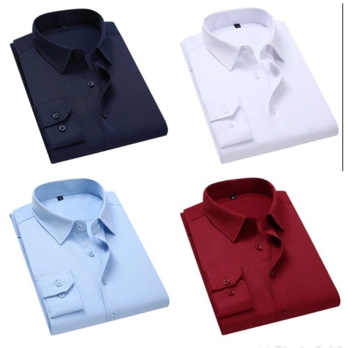 4pcs Corporate Cotton Longsleeve Shirt - White Wine Sky Blue Navy Blue