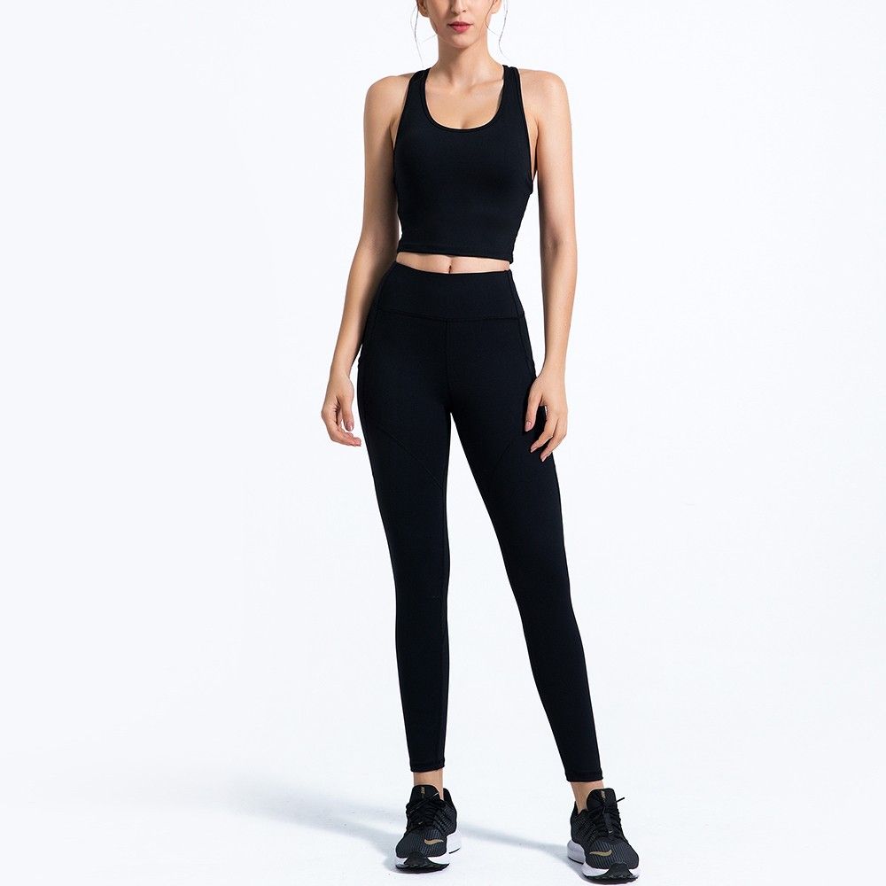 Women's 2 Pieces Outfits Sleeveless Back Cross Sports Tops