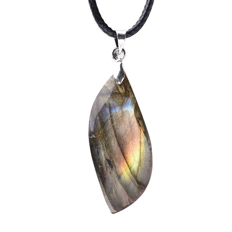 Fashion Labrite Leaf Shape Pendant Natural Raw Crystals Healing Stone Uni Mineral Jewelry Amulet