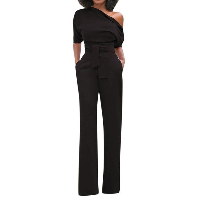 3wsexy Jumpsuit Women Solid Off Shoulder Daily Black_S