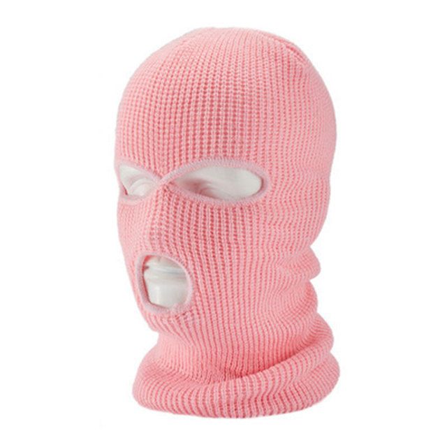 Full Face Cover Ski Mask Hat 3 Holes Balaclava CS Windproof Knit Beanies Bonnet Winter Warm Unisex Caps(#Pink)