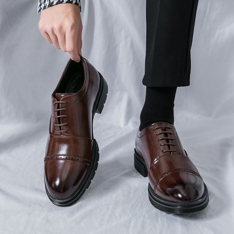 EUR Size 38-46 Men's Business Formal Shoes Brown Luxury High Quality Men's Office Party Male Social Shoes Italian Style Full Grain Leather Men's Oxford Wedding Dress Shoes Lace-up Handmade Flats Footwear