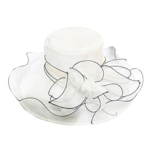 （white）70% Women's Hat Hot Sell Floral Organza Wide Brim Church Kentucky Derby Fascinator Lady  RA