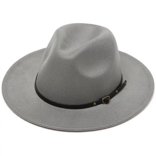 Unisex Fedora Hat With Belt Buckle - Grey
