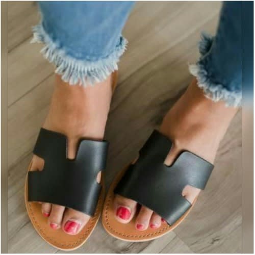 Women's Big H Flat Slippers - Black