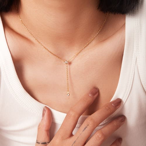 Drop Crystal  Pendant Necklace- Gold