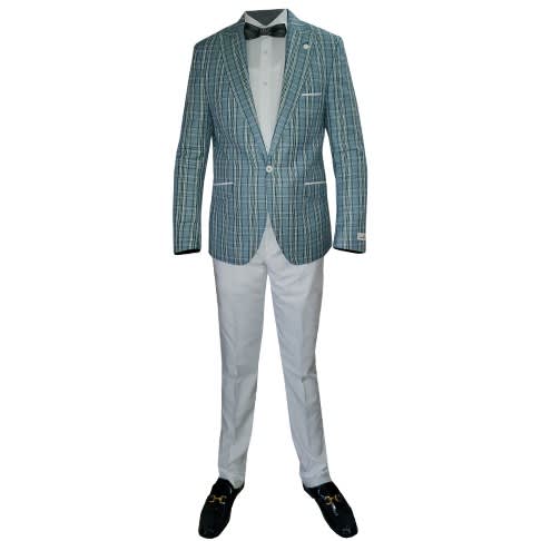 Plaid And Plain Mix Slim Fit Suit