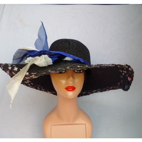 Wide Brim Hat With Double Stone Trim