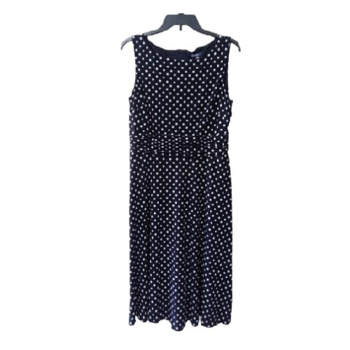 Women's Navy Blue Dress With Dots Design