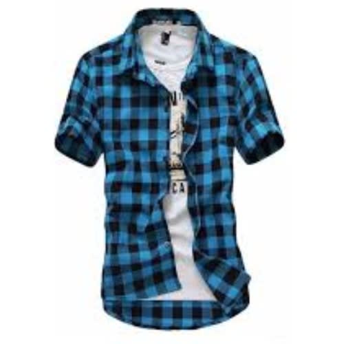 Men's Funky/checkered Button Up Shirt - Black And Blue