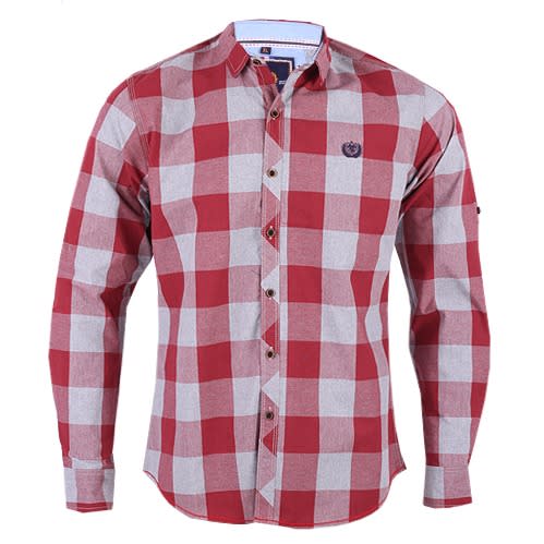 Men's Fitted Shirt With Bold Wine Checks