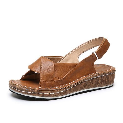 Ladies Fashion Sandals Platform Wedge Casual Slippers - Brown