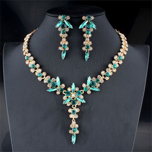 Bridal Jewelry Set Gold Drop Cystal Necklace Flower Type